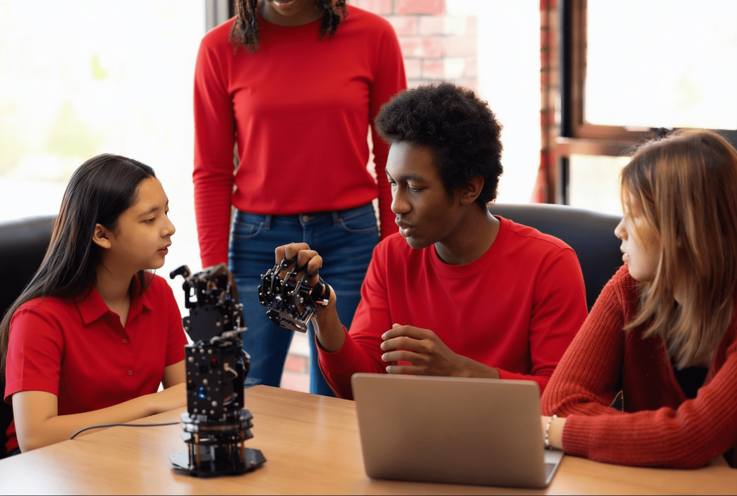 Students working on robotics project